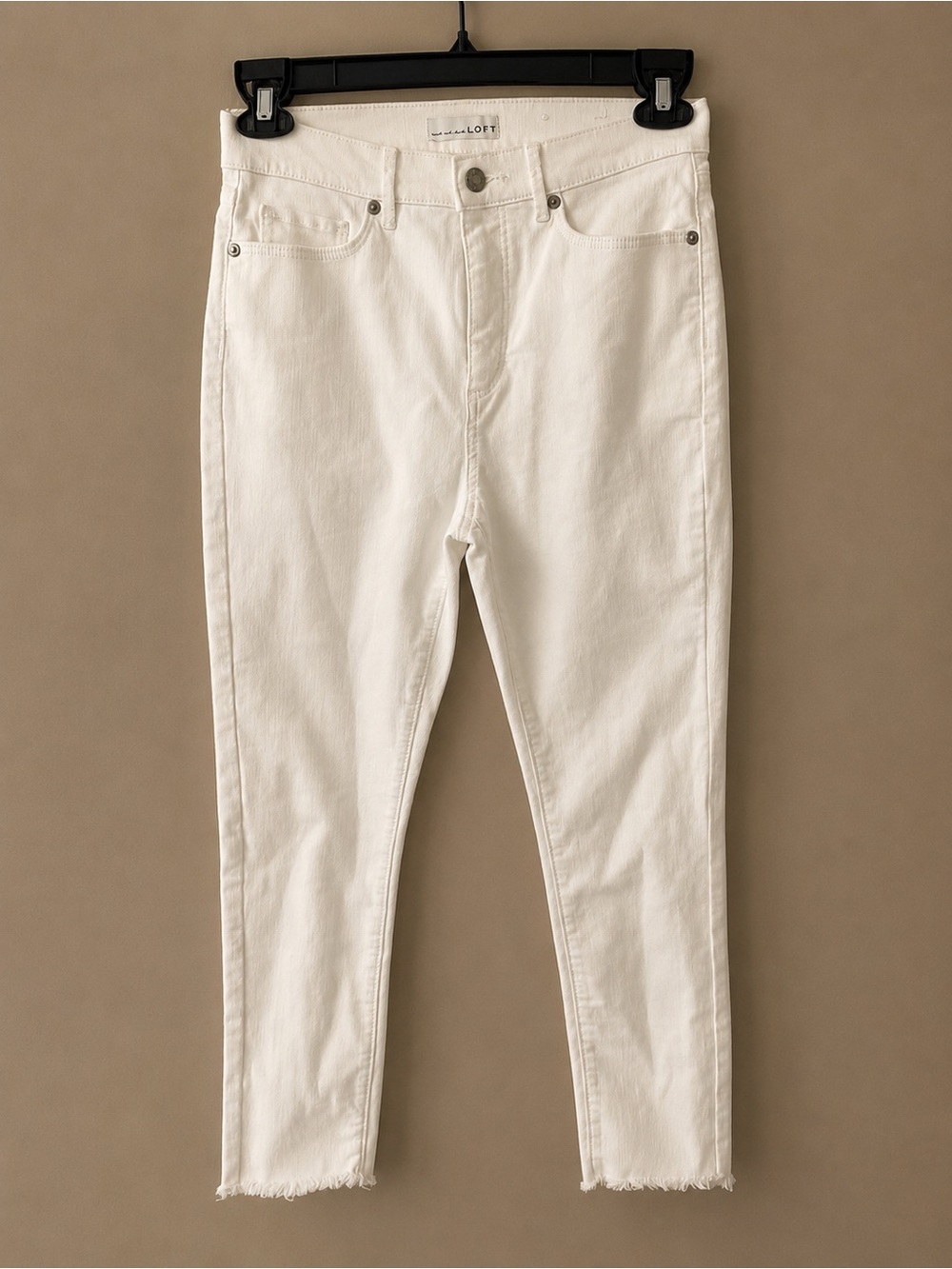 LOFT White Skinny Frayed-Hem Jeans